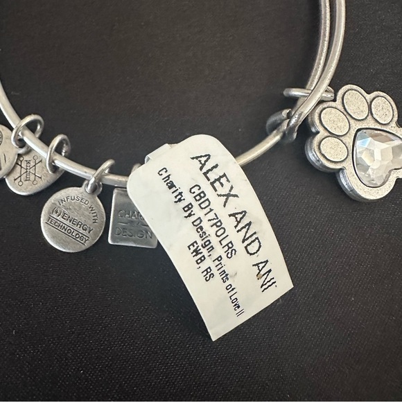 Alex and Ani Paw Print Crystal Charm Expandable Bangle Bracelet Silver Tone, NWT - Picture 2 of 10